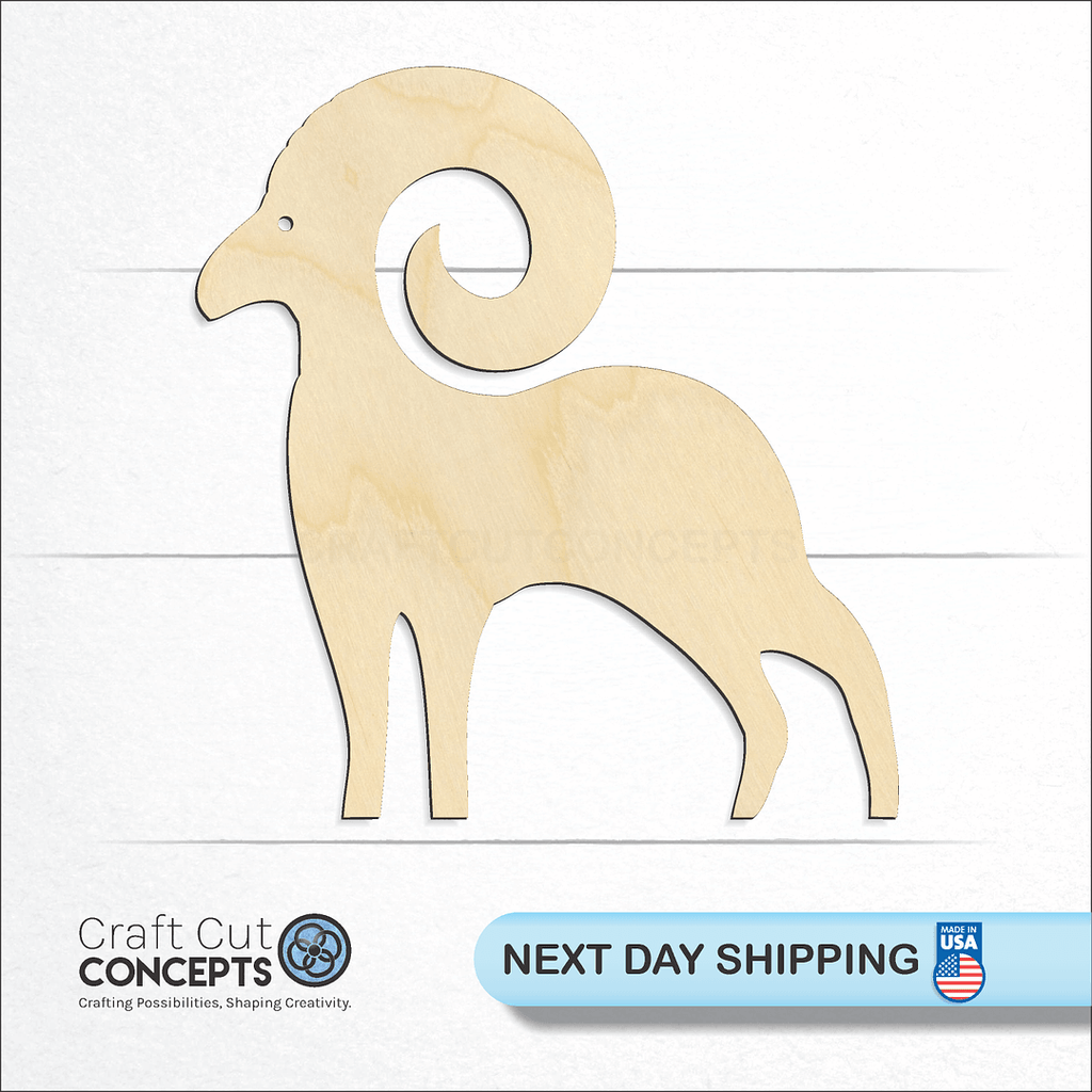 Craft Cut Concepts logo and next day shipping banner with an unfinished wood Zodiac - Aries craft shape and blank