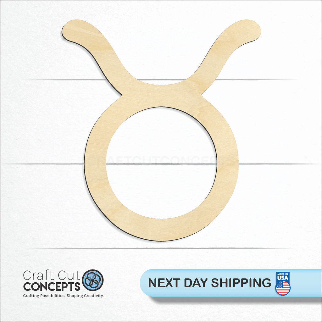 Craft Cut Concepts logo and next day shipping banner with an unfinished wood Zodiac - Taurus craft shape and blank