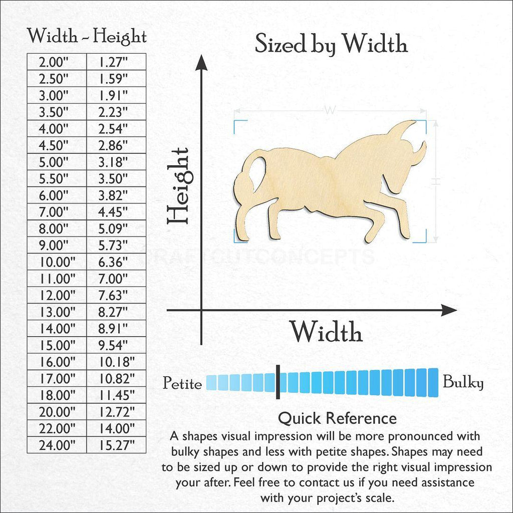 Sizes available for a laser cut Zodiac - Taurus craft blank