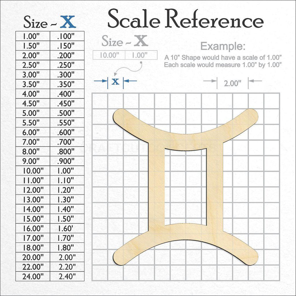 A scale and graph image showing a wood Zodiac - Gemini craft blank