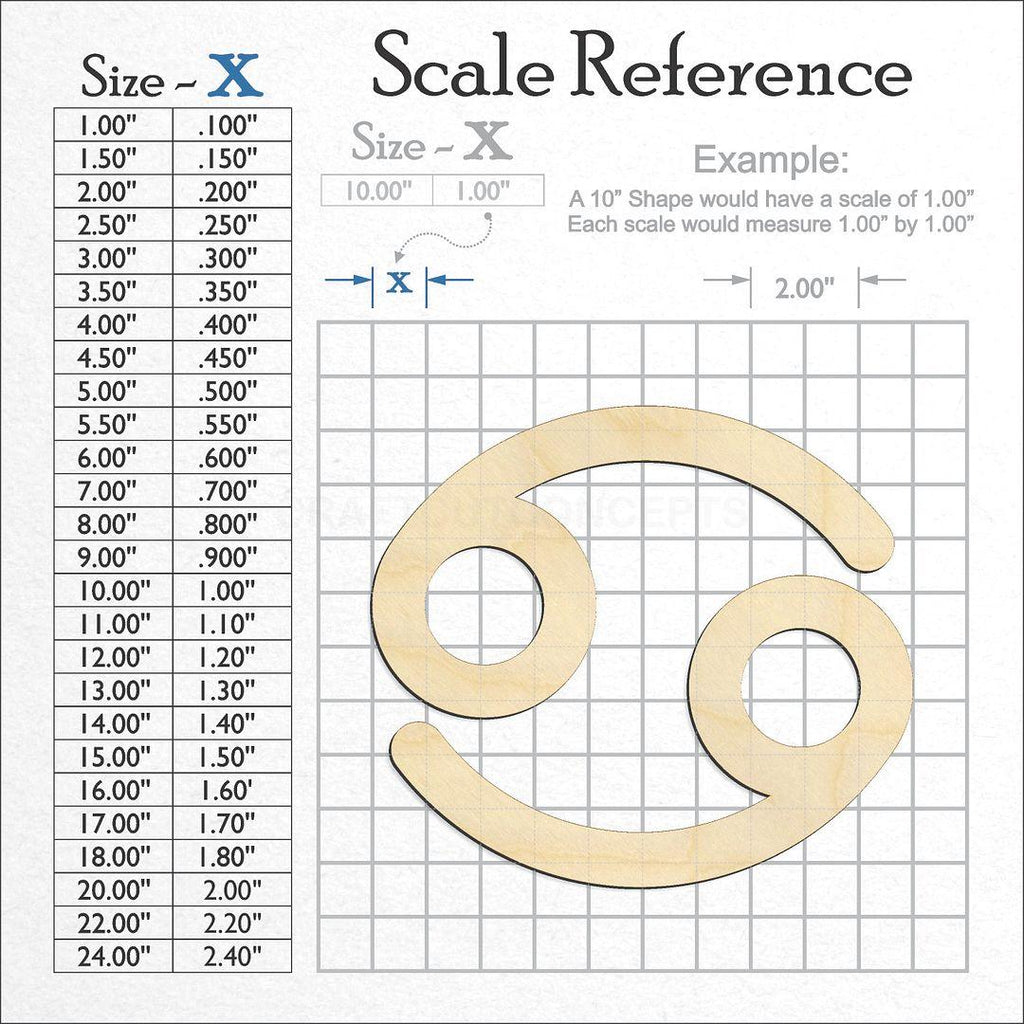 A scale and graph image showing a wood Zodiac - Cancer craft blank