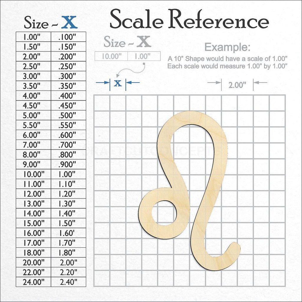 A scale and graph image showing a wood Zodiac - Leo craft blank