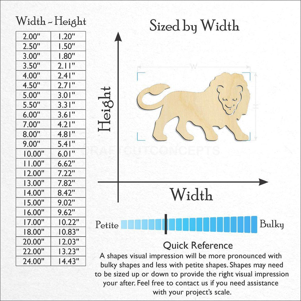 Sizes available for a laser cut Zodiac - Leo craft blank