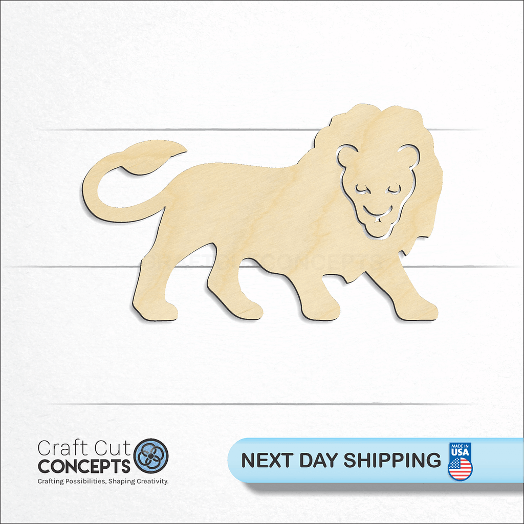 Craft Cut Concepts logo and next day shipping banner with an unfinished wood Zodiac - Leo craft shape and blank