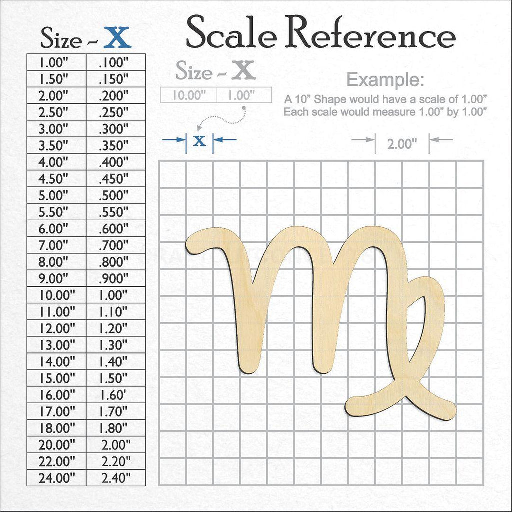 A scale and graph image showing a wood Zodiac - Virgo craft blank