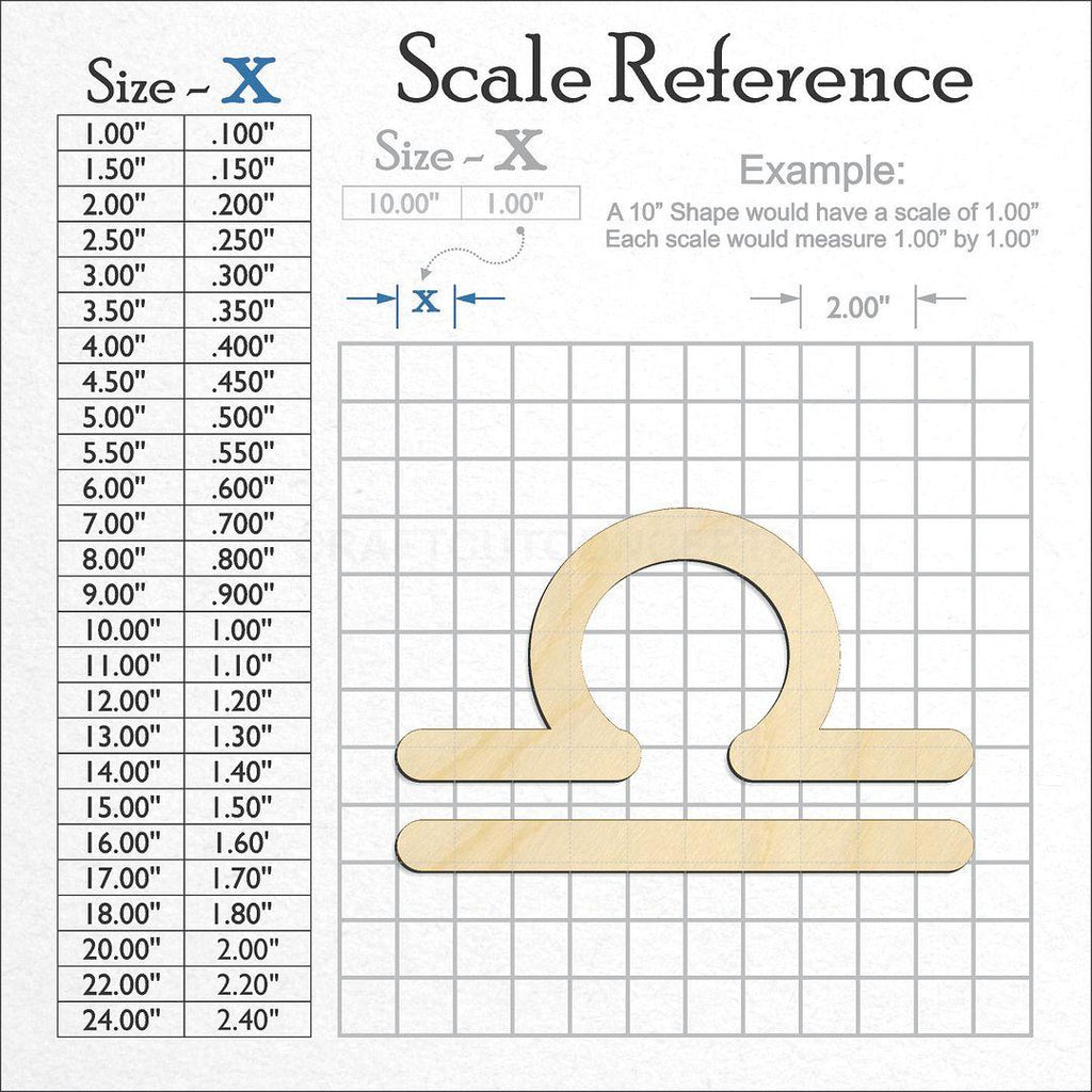 A scale and graph image showing a wood Zodiac - Libra craft blank