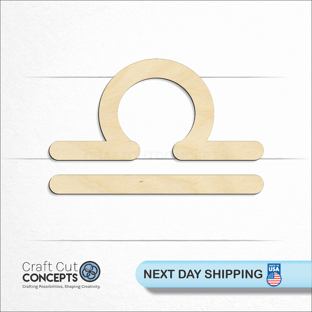 Craft Cut Concepts logo and next day shipping banner with an unfinished wood Zodiac - Libra craft shape and blank