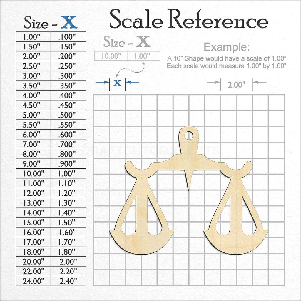 A scale and graph image showing a wood Zodiac - Libra craft blank