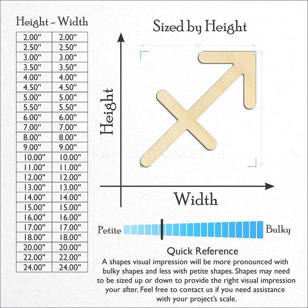 Sizes available for a laser cut Zodiac - Sagittarius craft blank