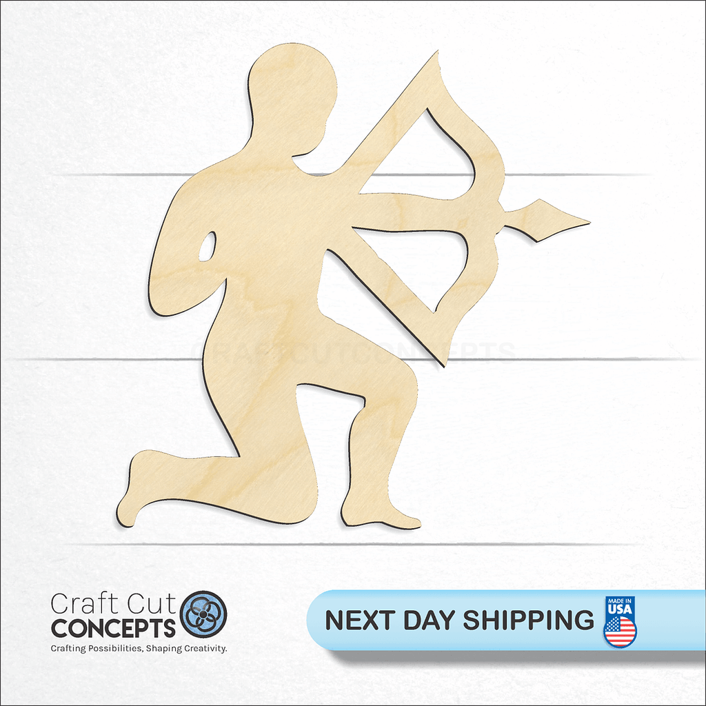 Craft Cut Concepts logo and next day shipping banner with an unfinished wood Zodiac - Sagittarius craft shape and blank