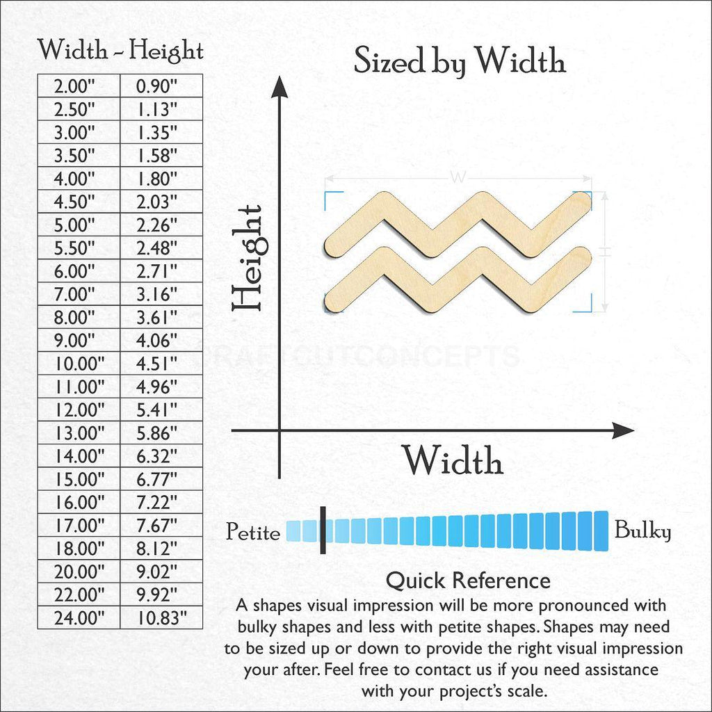 Sizes available for a laser cut Zodiac - Acquarius craft blank