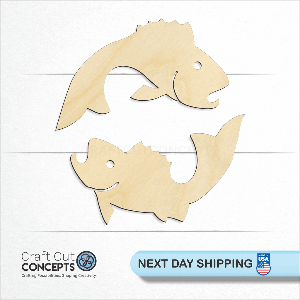 Craft Cut Concepts logo and next day shipping banner with an unfinished wood Zodiac - Pisces craft shape and blank