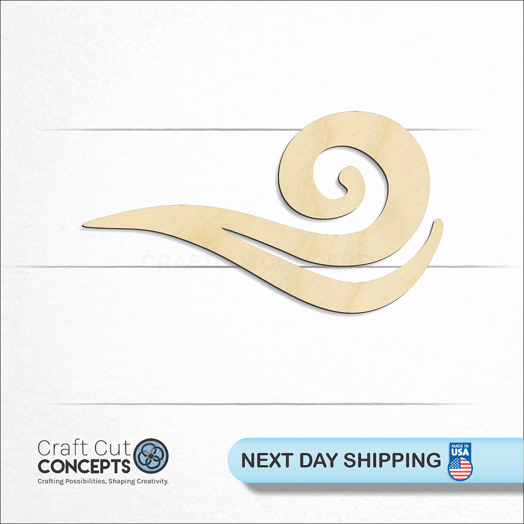 Craft Cut Concepts logo and next day shipping banner with an unfinished wood Wind Element craft shape and blank