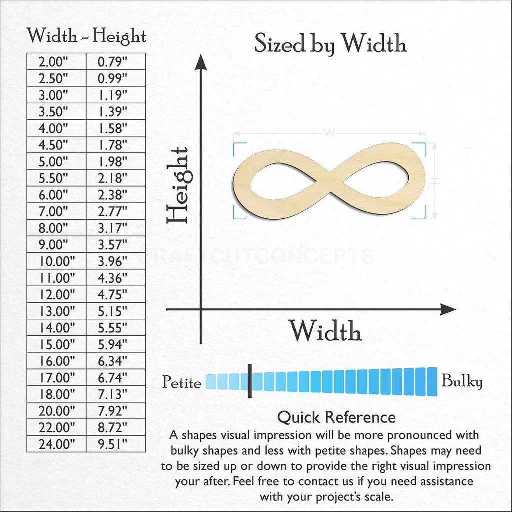 Sizes available for a laser cut Infinity Loop craft blank