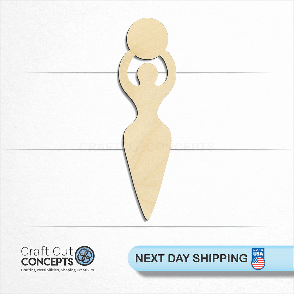 Craft Cut Concepts logo and next day shipping banner with an unfinished wood Moon Goddess craft shape and blank