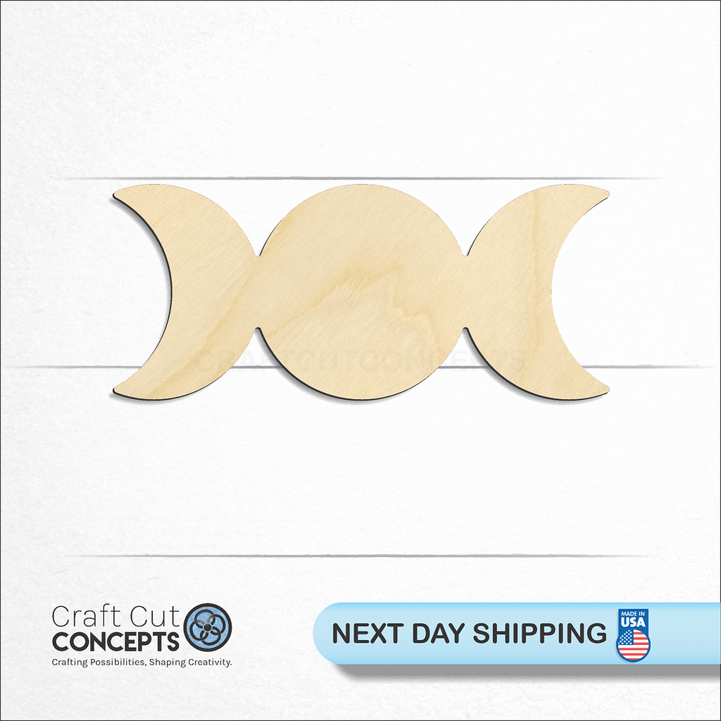 Craft Cut Concepts logo and next day shipping banner with an unfinished wood Goddess Symbol craft shape and blank