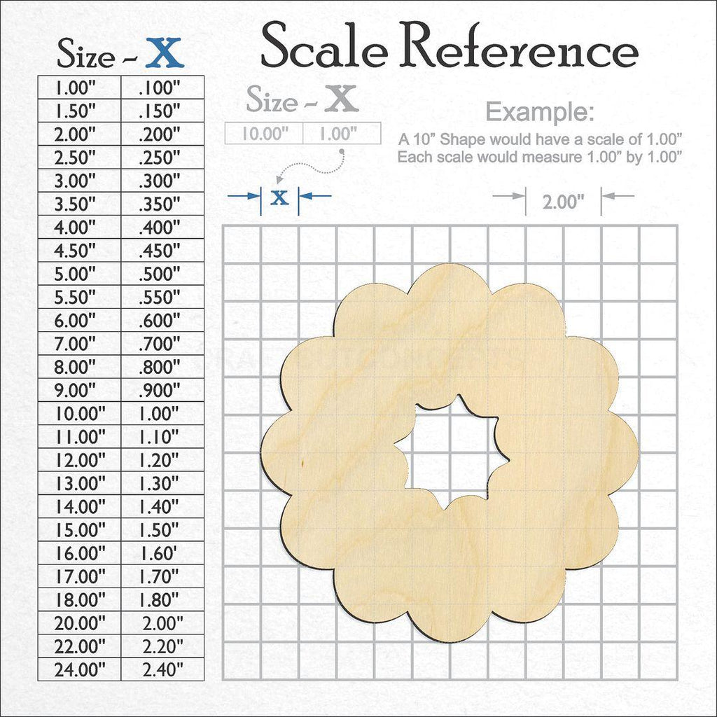 A scale and graph image showing a wood Christmas Wreath craft blank