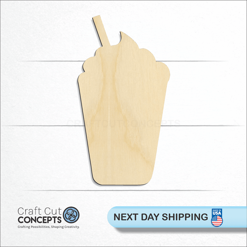 Craft Cut Concepts logo and next day shipping banner with an unfinished wood Milk Shake craft shape and blank