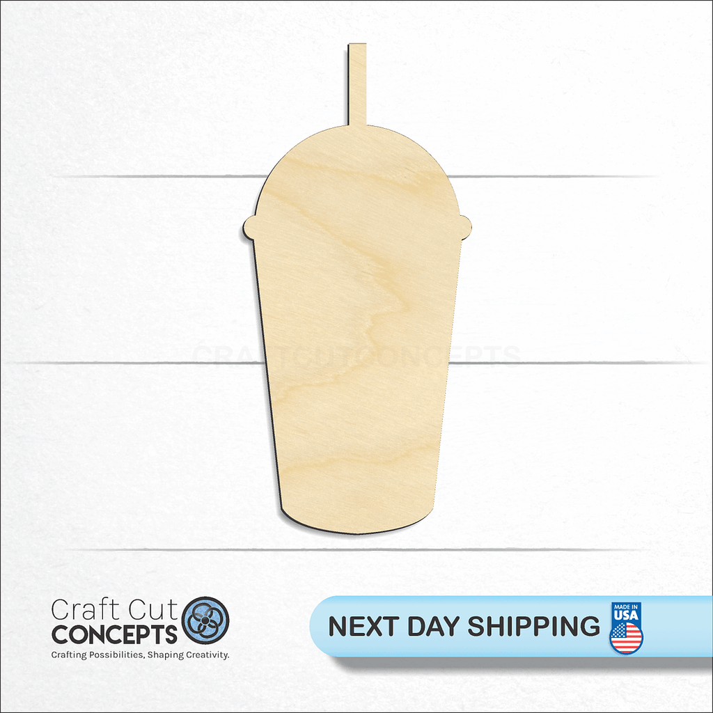 Craft Cut Concepts logo and next day shipping banner with an unfinished wood Ice Cup craft shape and blank