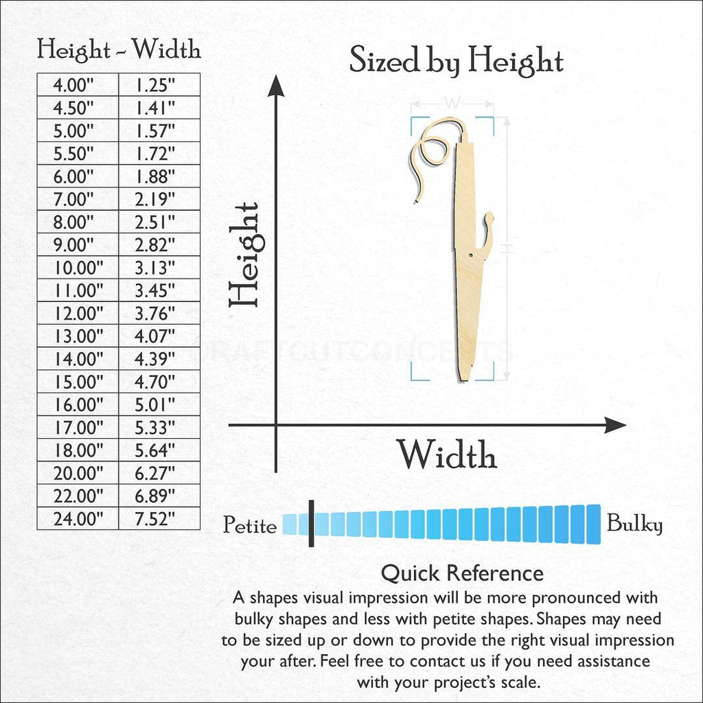 Sizes available for a laser cut Curling Iron craft blank