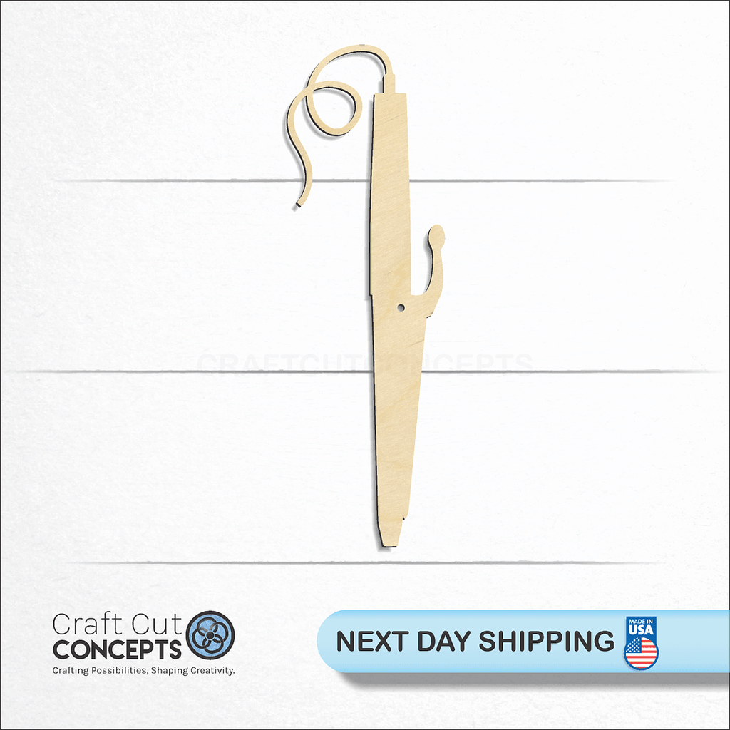 Craft Cut Concepts logo and next day shipping banner with an unfinished wood Curling Iron craft shape and blank