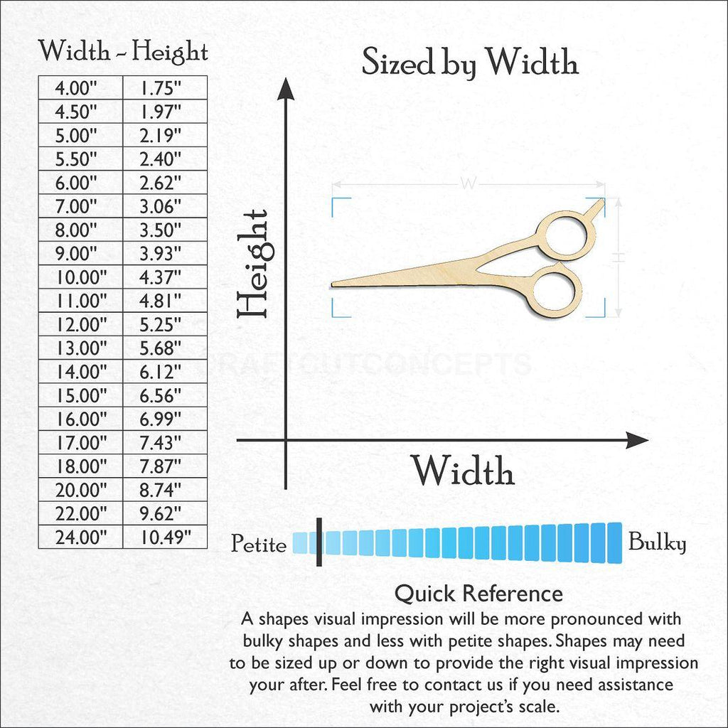 Sizes available for a laser cut Shears craft blank