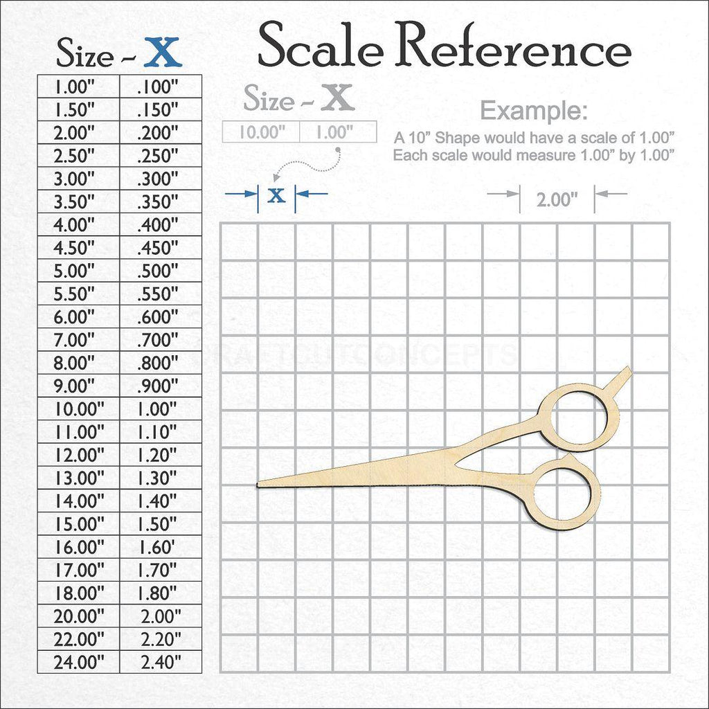 A scale and graph image showing a wood Shears craft blank