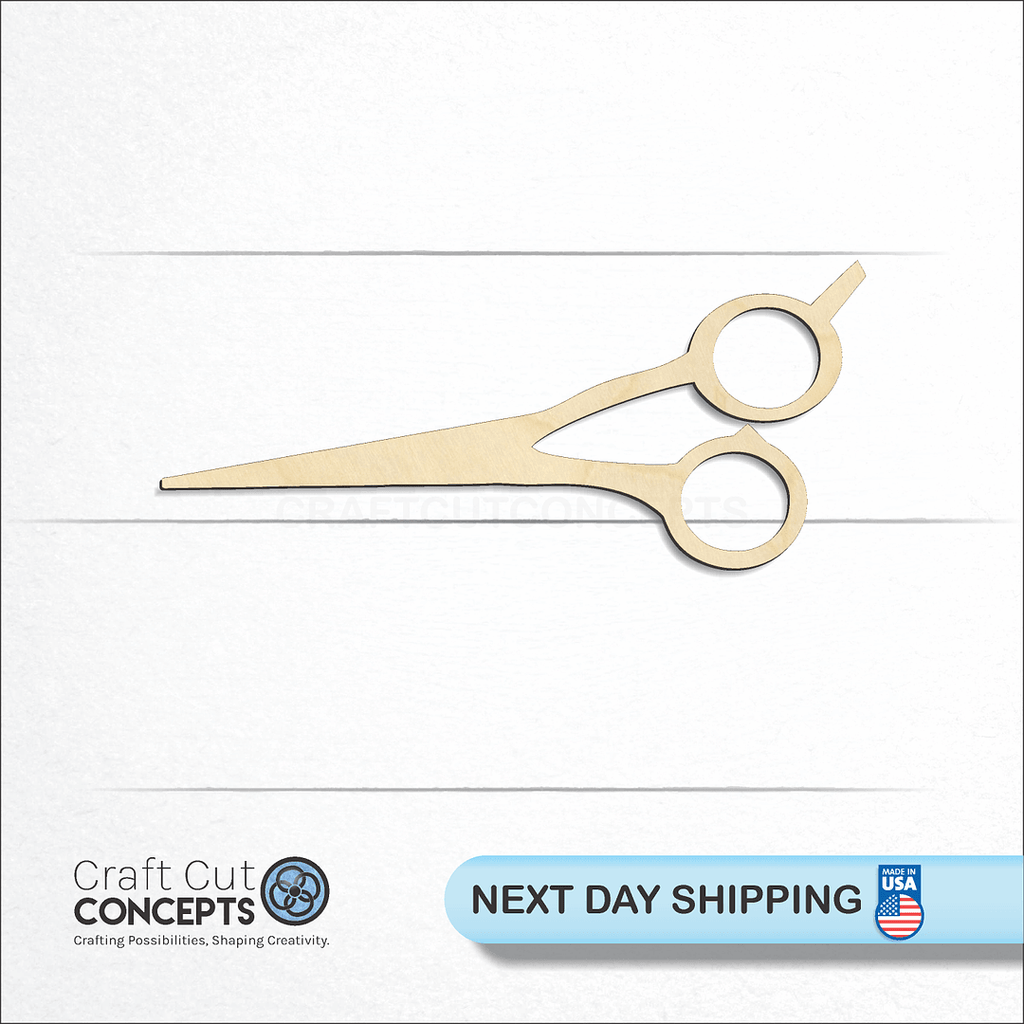 Craft Cut Concepts logo and next day shipping banner with an unfinished wood Shears craft shape and blank