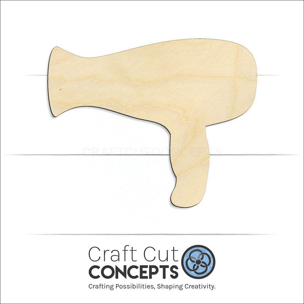 Craft Cut Concepts Logo under a wood Hair Dryer craft shape and blank