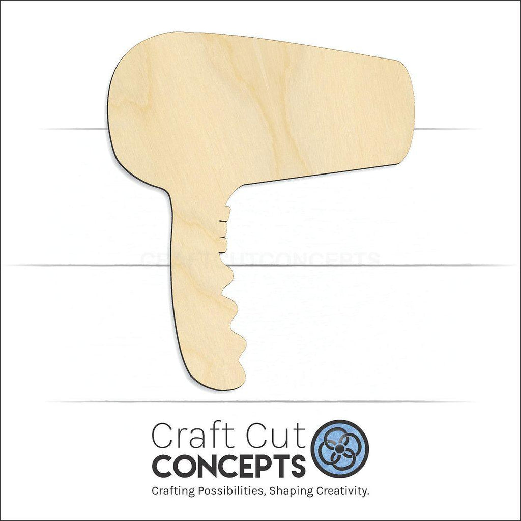 Craft Cut Concepts Logo under a wood Hair Dryer craft shape and blank