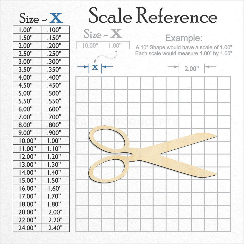 A scale and graph image showing a wood Scissors craft blank