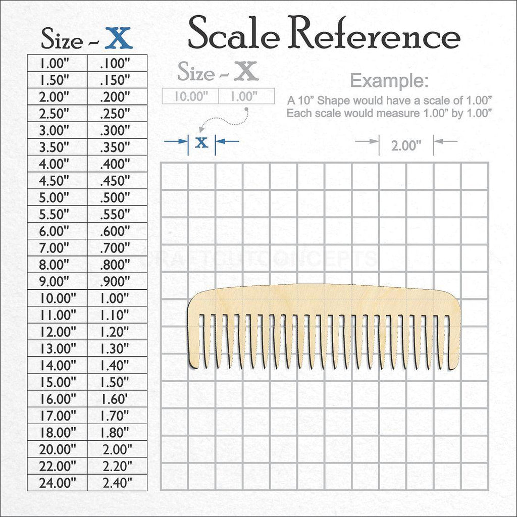 A scale and graph image showing a wood Comb craft blank