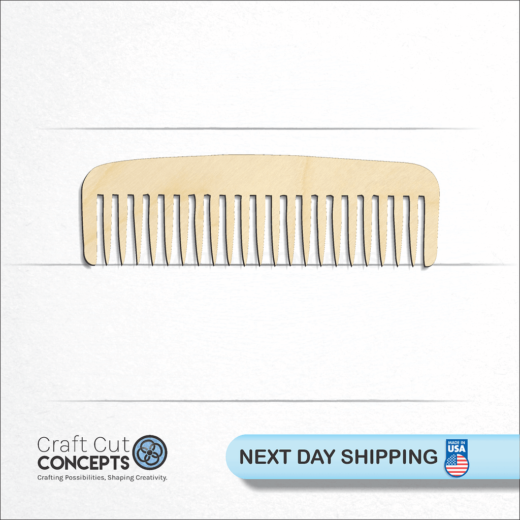 Craft Cut Concepts logo and next day shipping banner with an unfinished wood Comb craft shape and blank