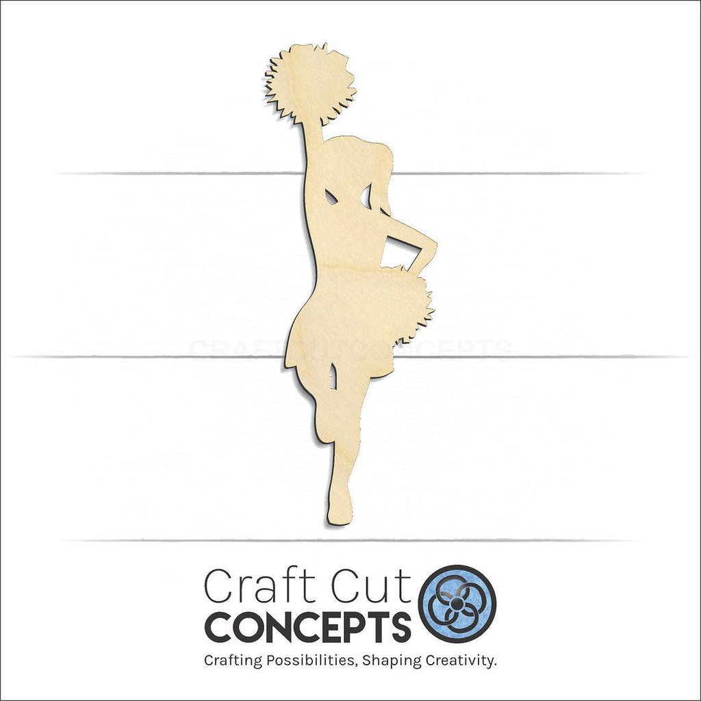 Craft Cut Concepts Logo under a wood Cheerleader craft shape and blank