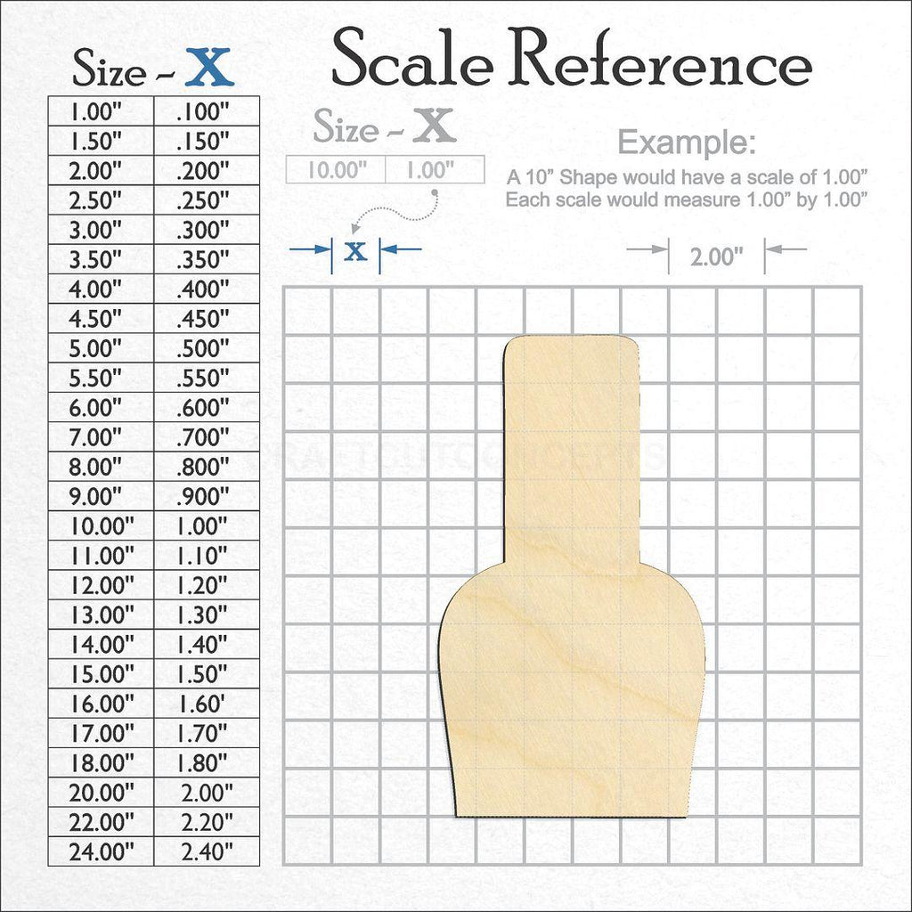 A scale and graph image showing a wood Nail Polish craft blank