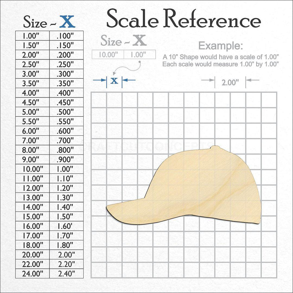 A scale and graph image showing a wood Baseball Hat craft blank