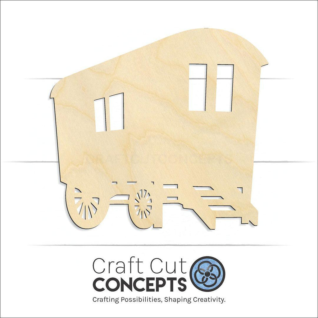 Craft Cut Concepts Logo under a wood Gypsy Wagon craft shape and blank