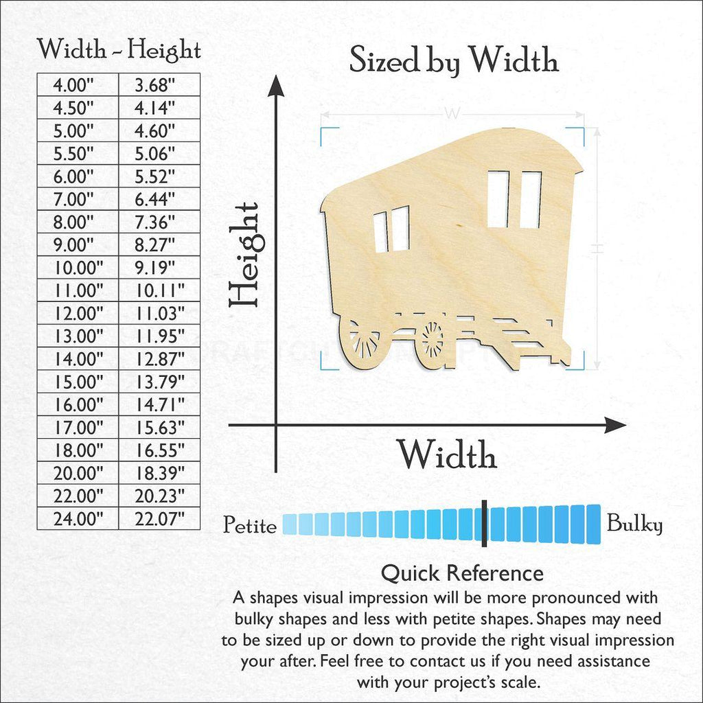 Sizes available for a laser cut Gypsy Wagon craft blank