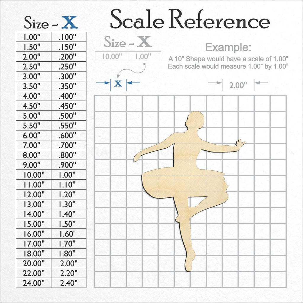 A scale and graph image showing a wood Nutcracker Ballerina craft blank