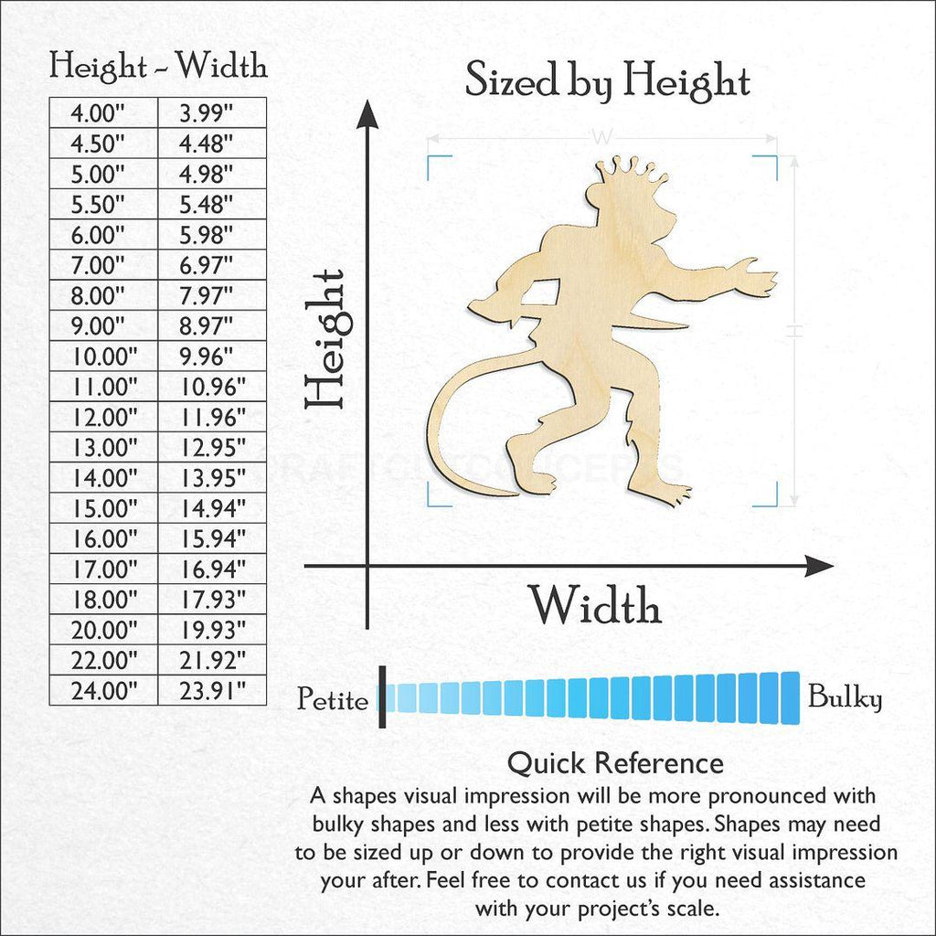 Sizes available for a laser cut Mouse King craft blank