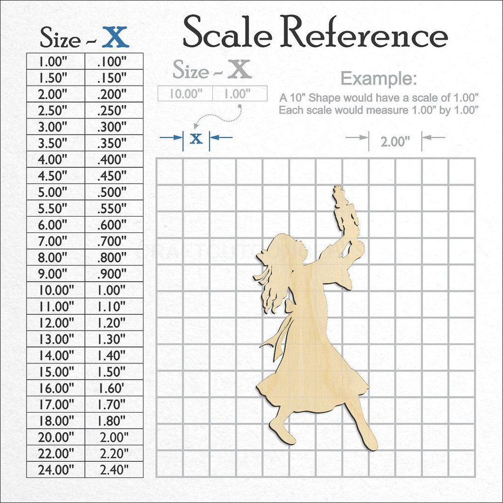 A scale and graph image showing a wood Girl with Nutcracker craft blank