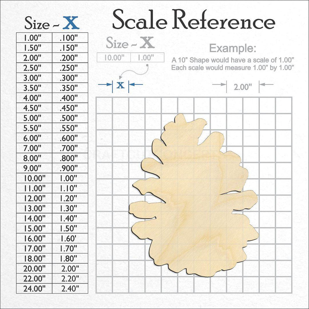 A scale and graph image showing a wood Pine Cone craft blank