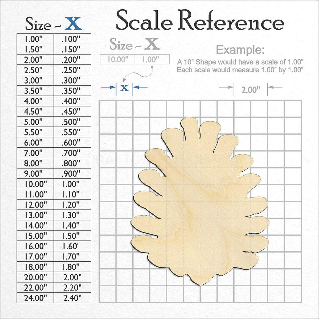 A scale and graph image showing a wood Pine Cone craft blank