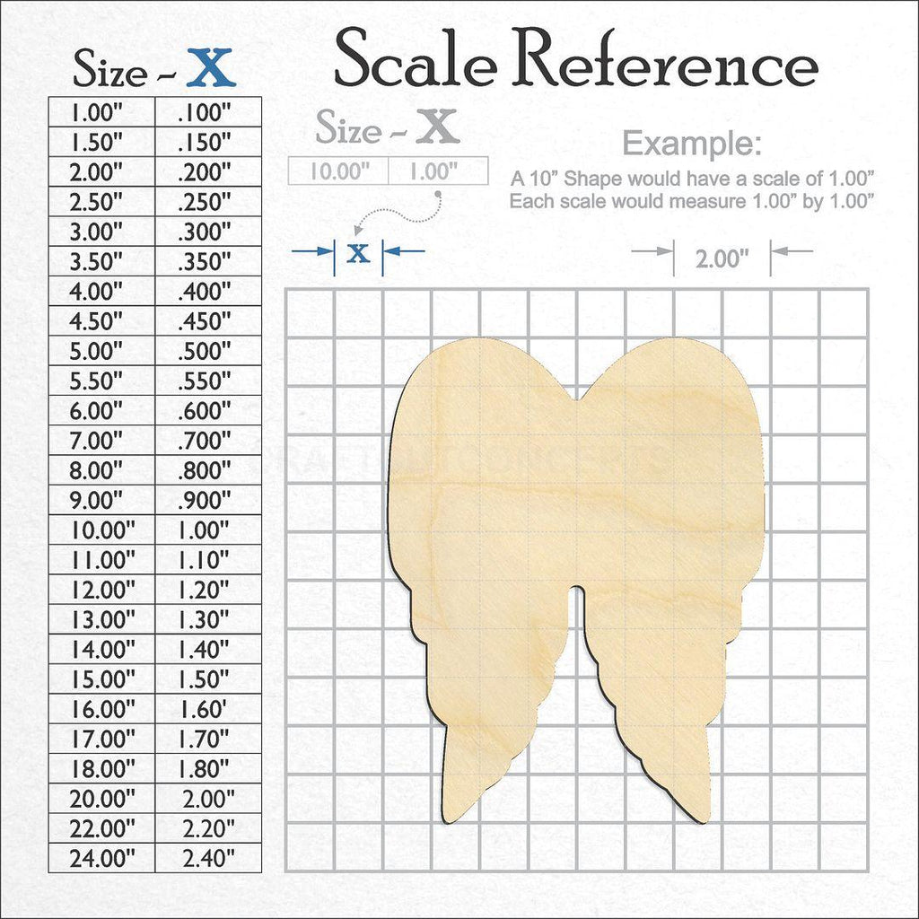 A scale and graph image showing a wood Angel Wings craft blank