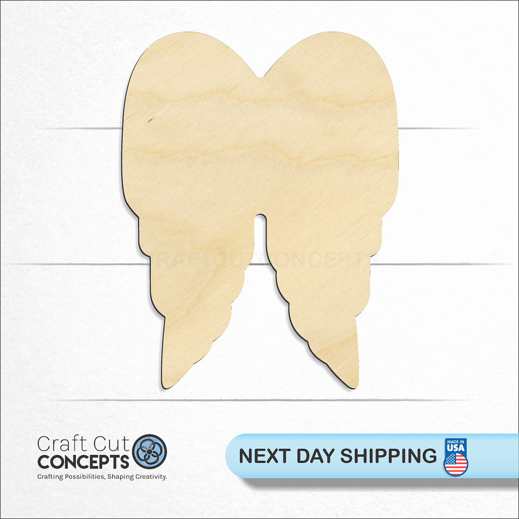 Craft Cut Concepts logo and next day shipping banner with an unfinished wood Angel Wings craft shape and blank