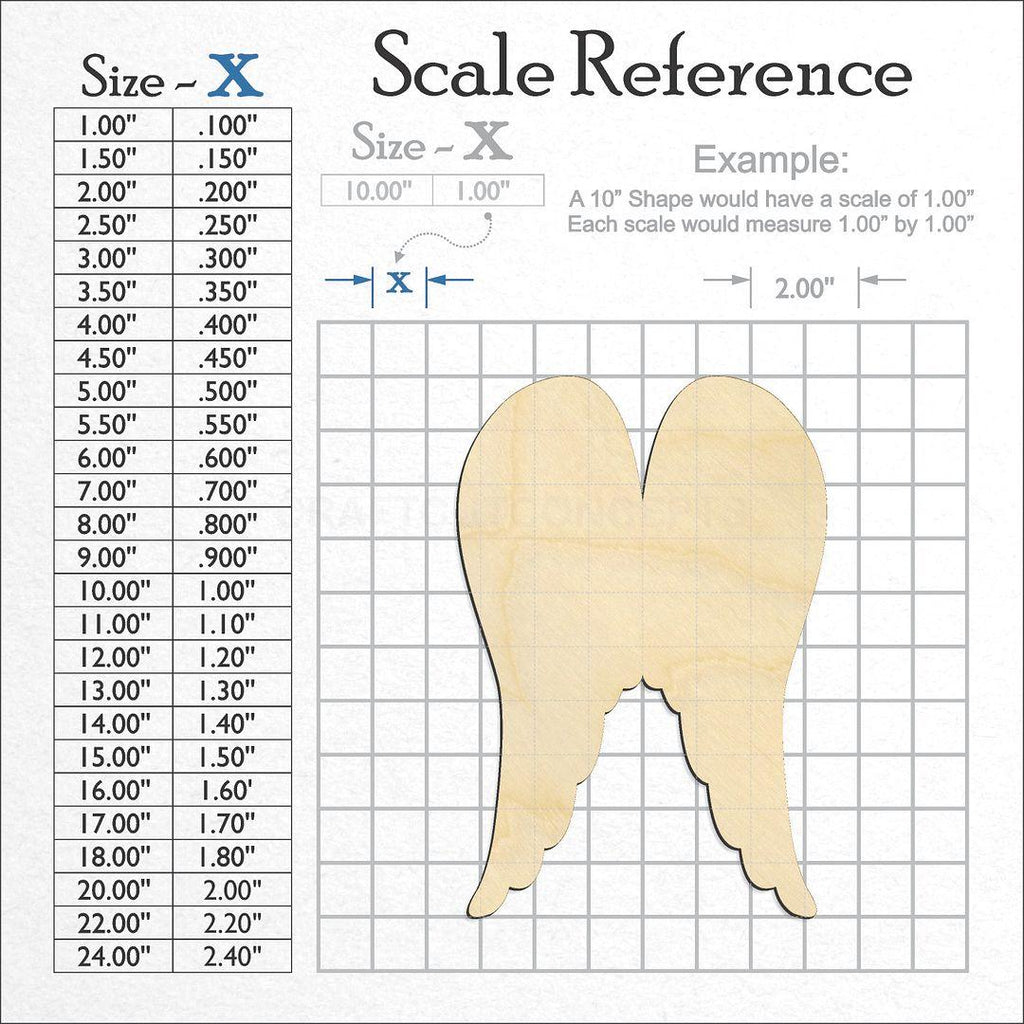 A scale and graph image showing a wood Angel Wings craft blank