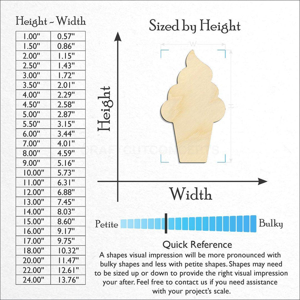 Sizes available for a laser cut Ice Cream Cone craft blank