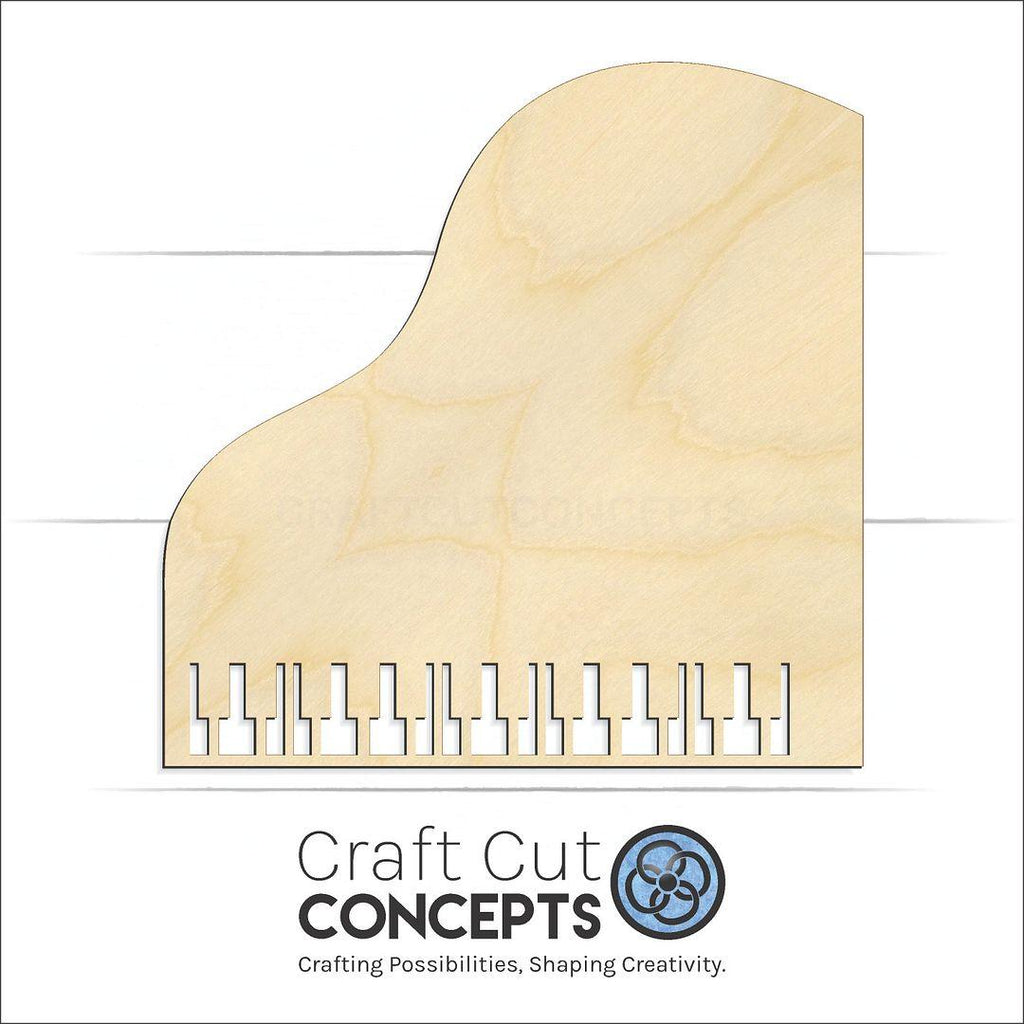 Craft Cut Concepts Logo under a wood Grand Piano craft shape and blank