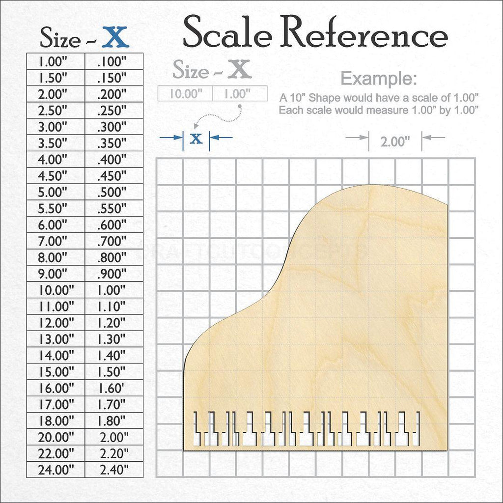 A scale and graph image showing a wood Grand Piano craft blank