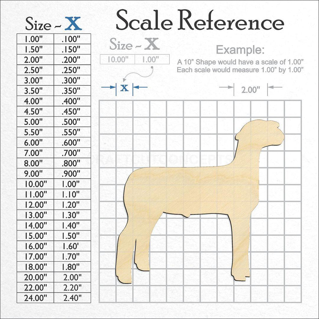 A scale and graph image showing a wood Show Sheep craft blank